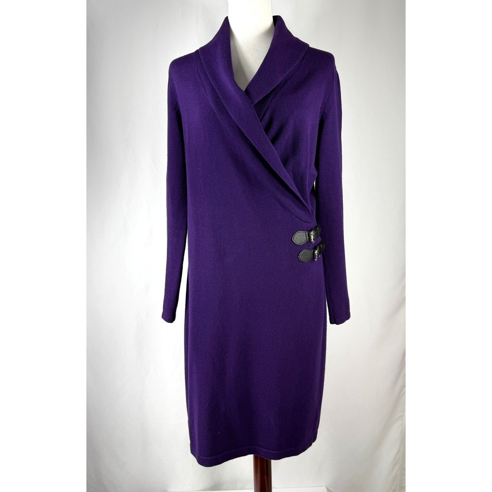 Chaps Purple Sweater Dress Roll Collar Long Sleeve Buckle Accent Size L Business